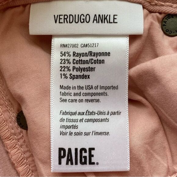 NWT PAIGE Soft Pink Verdugo Ultra Skinny Ankle Pants Size 24 - Picture 10 of 14